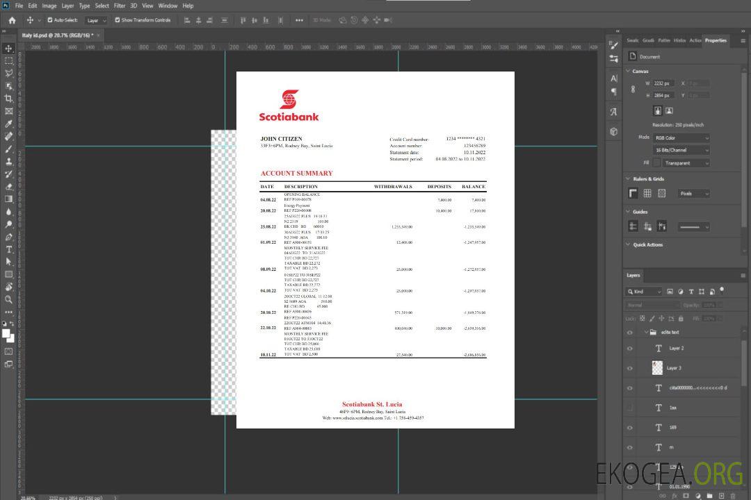 Relevé bancaire de la Banque Scotia de Sainte-Lucie xls template